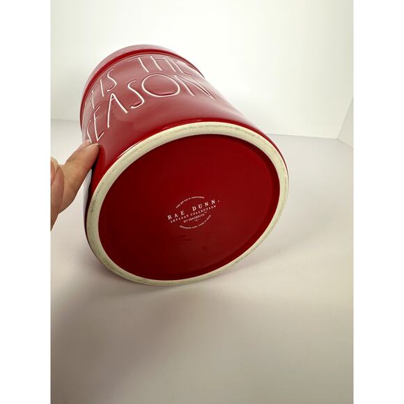 Rae Dunn “’Tis The Season” Red Ceramic Utensil Holder Holiday Kitchen Crock 8" - Picture 3 of 5